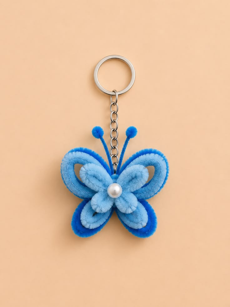 Handmade Velvet Butterfly Pearl Keychain