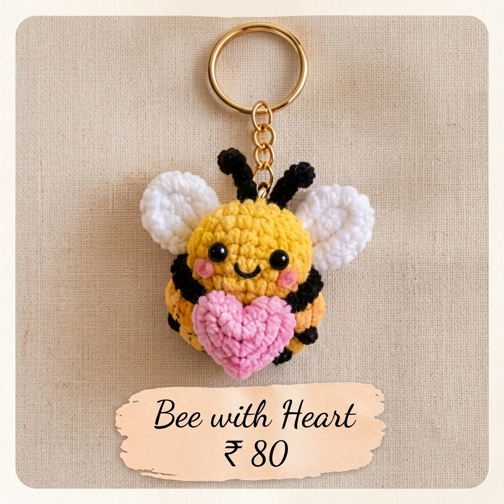 Handmade Bee with Heart Keychain