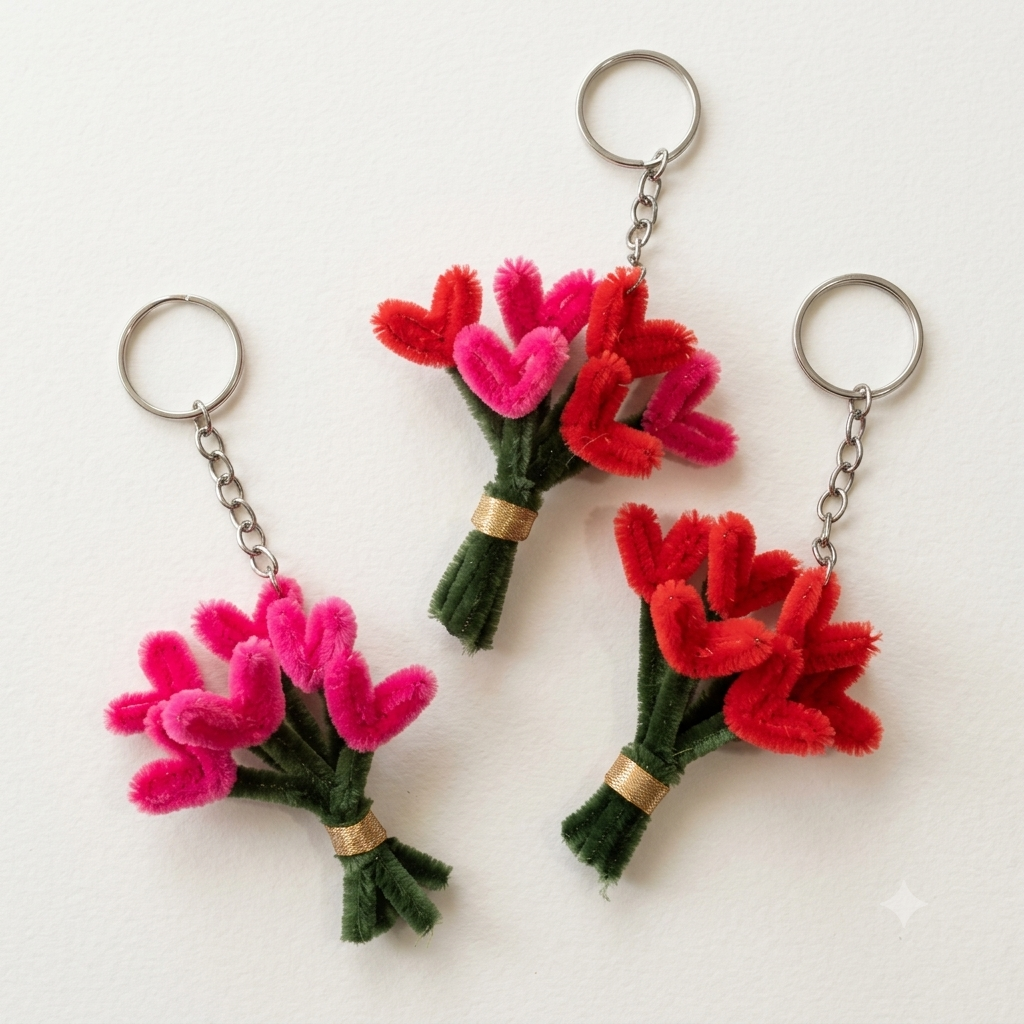 Handmade Pipe Cleaner Tulip Bouquet Keychain