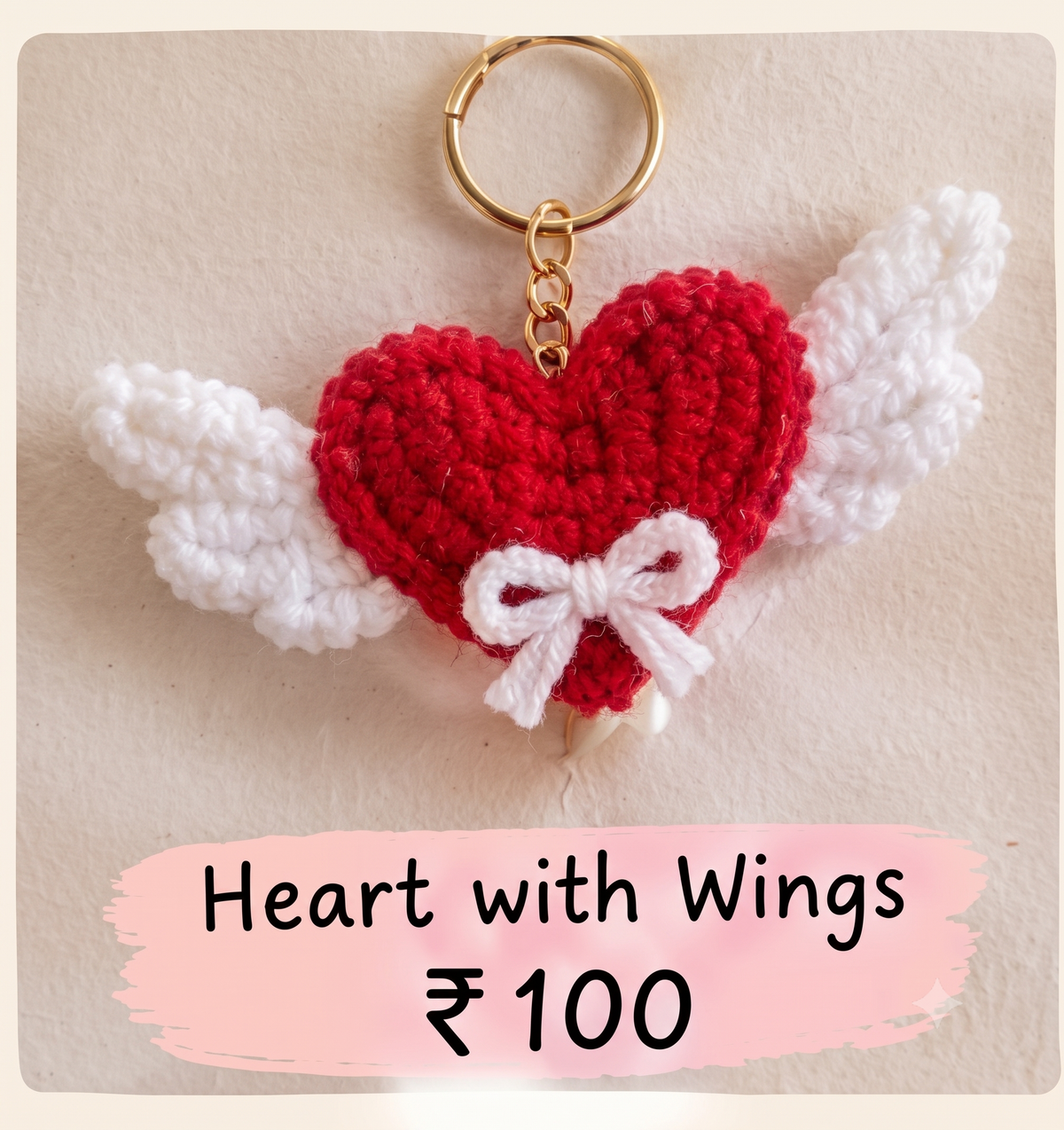 Handcrafted Crochet Heart with Wings Keychain