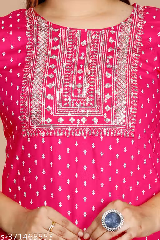 Women's Pink Embroidered Rayon Straight Kurti | Comfortable Daily & Casual Wear