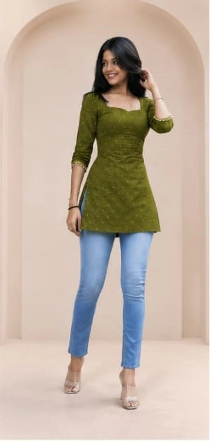 Women's Green Printed Cotton Rayon Straight Kurta | Sweetheart Neck Casual Ethnic Wear