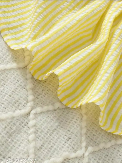 Girls Cute Yellow Striped A-Line Frock & Dress with Bow