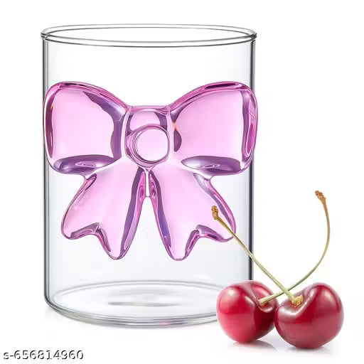 3D Pink Bow Transparent Glass Cup 250ml | Cute Borosilicate Coffee, Tea & Juice Mug | Aesthetic Drinkware for Girls & Women
