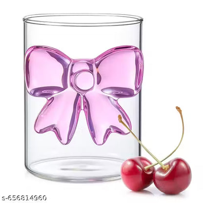 3D Pink Bow Transparent Glass Cup 250ml | Cute Borosilicate Coffee, Tea & Juice Mug | Aesthetic Drinkware for Girls & Women