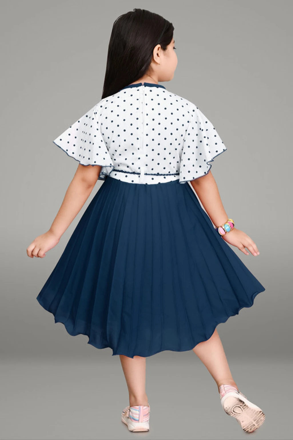 Girls' Blue Fit & Flare Cotton Blend Dress | Stylish Party Wear Below-Knee Dress