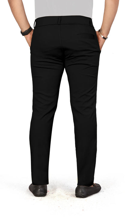 Men's Black Slim Fit Lycra Blend Casual Trousers | Stretch Chino Pants for Everyday Wear