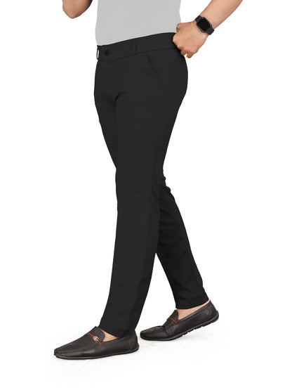 Men's Black Slim Fit Lycra Blend Casual Trousers | Stretch Chino Pants for Everyday Wear