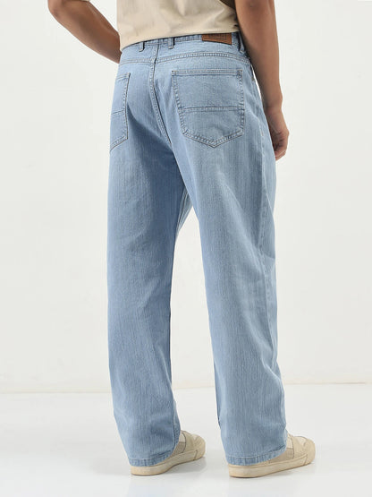 Urbano Fashion Men Loose Fit Mid Rise Light Blue Jeans | 100% Cotton Denim Mid-(FK)