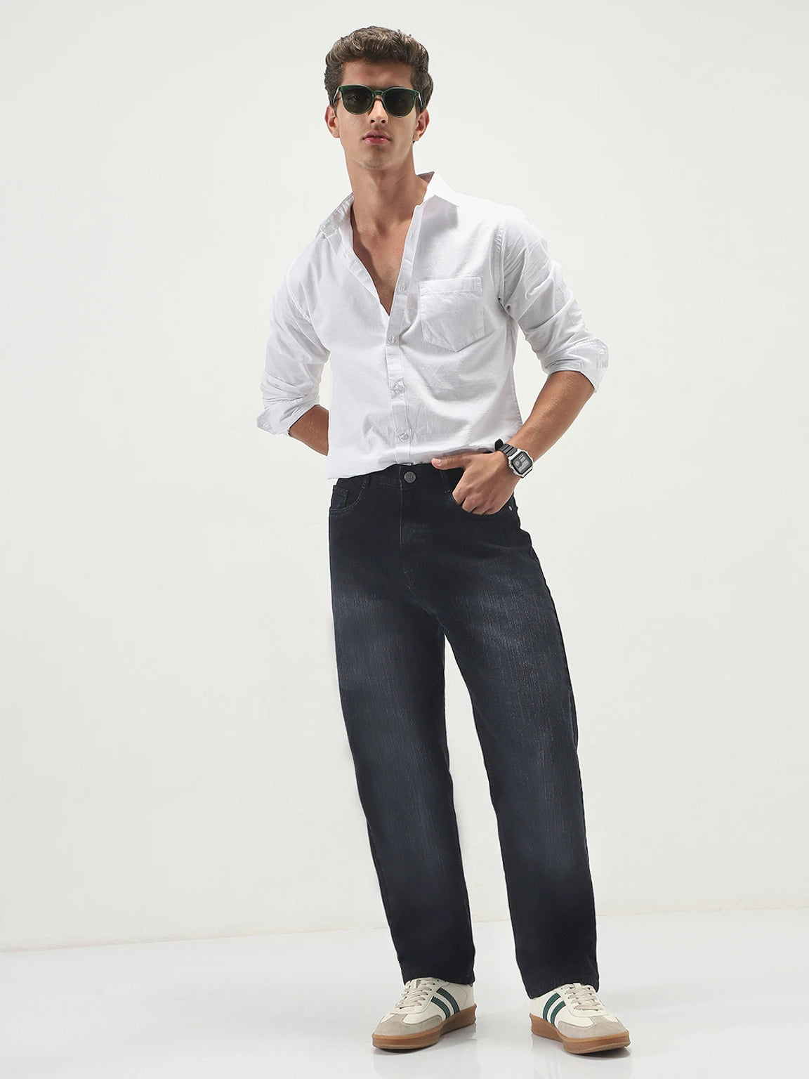 Urbano Fashion Men Loose Fit Mid Rise Light Blue Jeans | 100% Cotton Denim Mid-(FK)