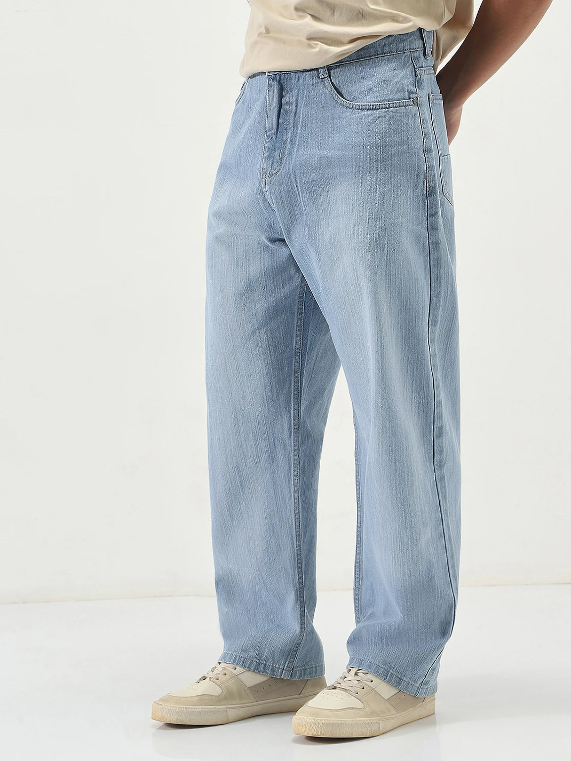 Urbano Fashion Men Loose Fit Mid Rise Light Blue Jeans | 100% Cotton Denim Mid-(FK)