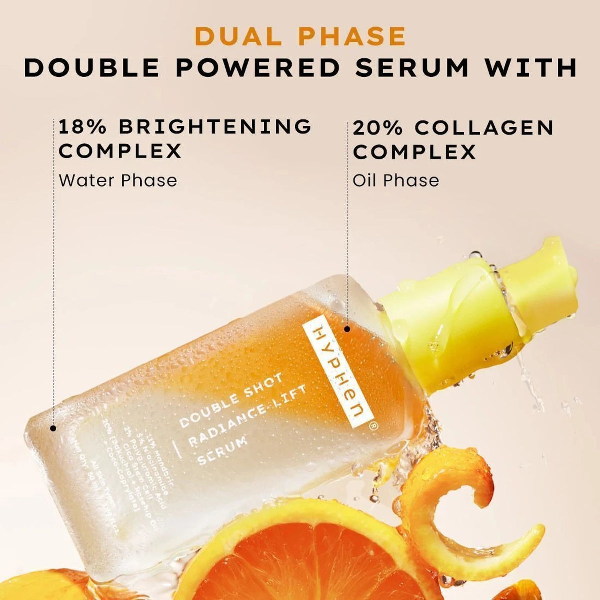 HYPHEN Double Shot 18% Brightening + 20% Collagen Face Serum | Fade Dark Spots (50 ml)