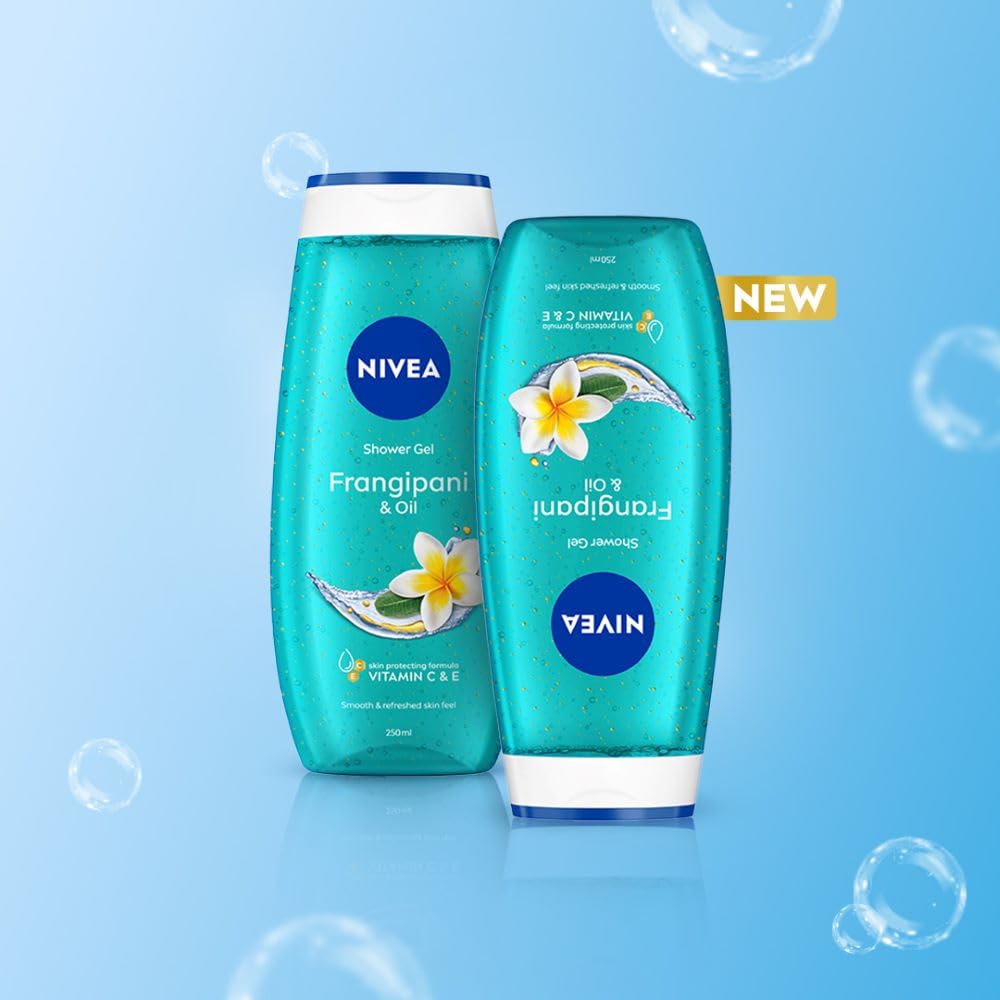 NIVEA Frangipani & Oil 250ml Body Wash| Shower Gel with Care Oil Pearls| Refreshing Scent of Frangipani Flower|Clean, Healthy & Moisturized Skin