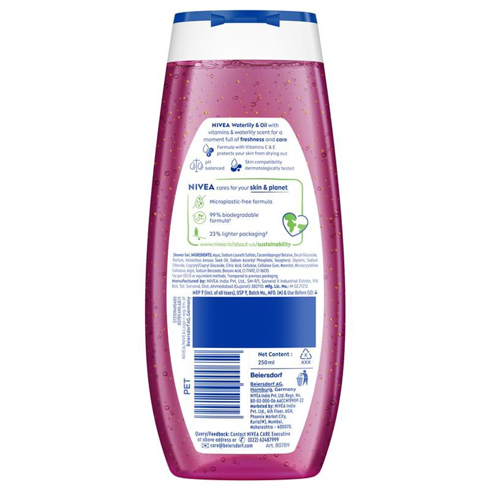 NIVEA Waterlily & Oil 250ml Body Wash| Shower Gel with Care Oil Pearls| Refreshing Scent of Waterlily Flower|Clean, Healthy & Moisturized Skin