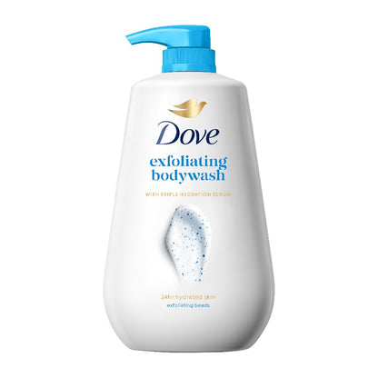 DOVE Exfoliating Bodywash, 825ml, for Smooth Radiant Skin, with Triple Hydration Serum & Glycerine, Dermatologically Tested, Paraben & Sulphate-Free, for Men and Women