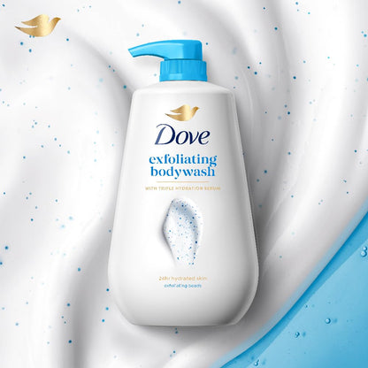DOVE Exfoliating Bodywash, 825ml, for Smooth Radiant Skin, with Triple Hydration Serum & Glycerine, Dermatologically Tested, Paraben & Sulphate-Free, for Men and Women