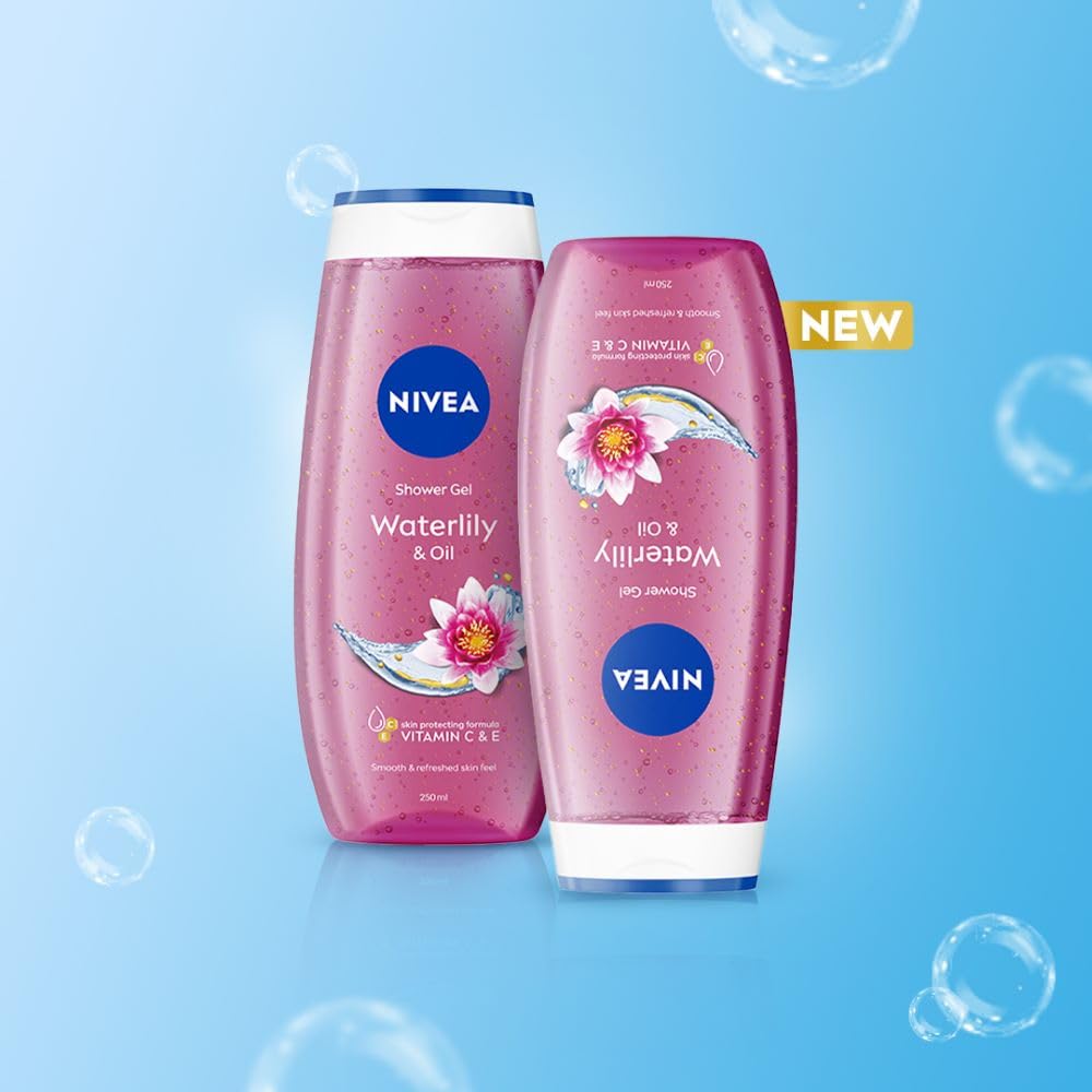NIVEA Waterlily & Oil 250ml Body Wash| Shower Gel with Care Oil Pearls| Refreshing Scent of Waterlily Flower|Clean, Healthy & Moisturized Skin