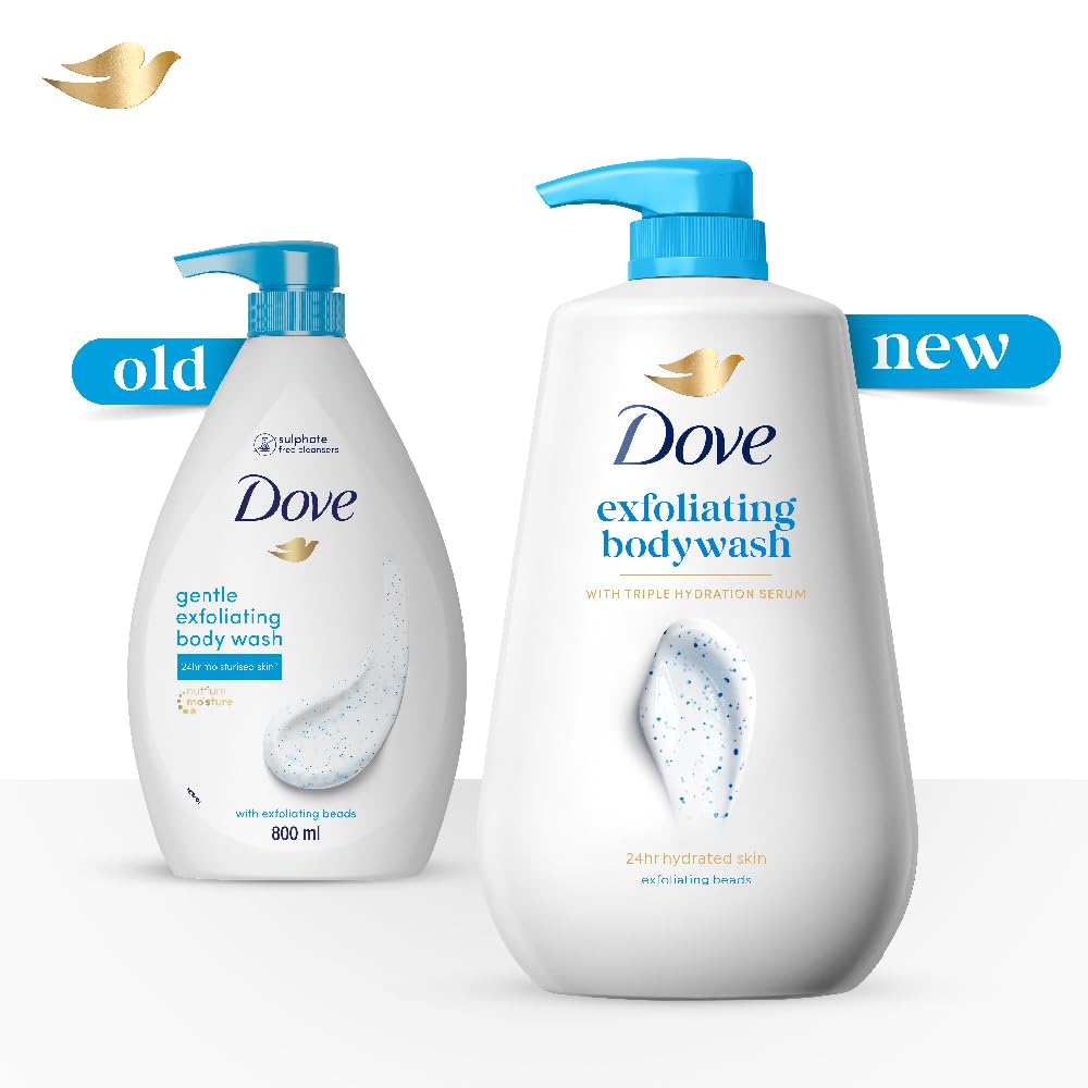 DOVE Exfoliating Bodywash, 825ml, for Smooth Radiant Skin, with Triple Hydration Serum & Glycerine, Dermatologically Tested, Paraben & Sulphate-Free, for Men and Women