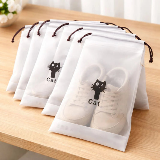 White Cat Printed Drawstring Travel Organizer Bags – Set of 6/10