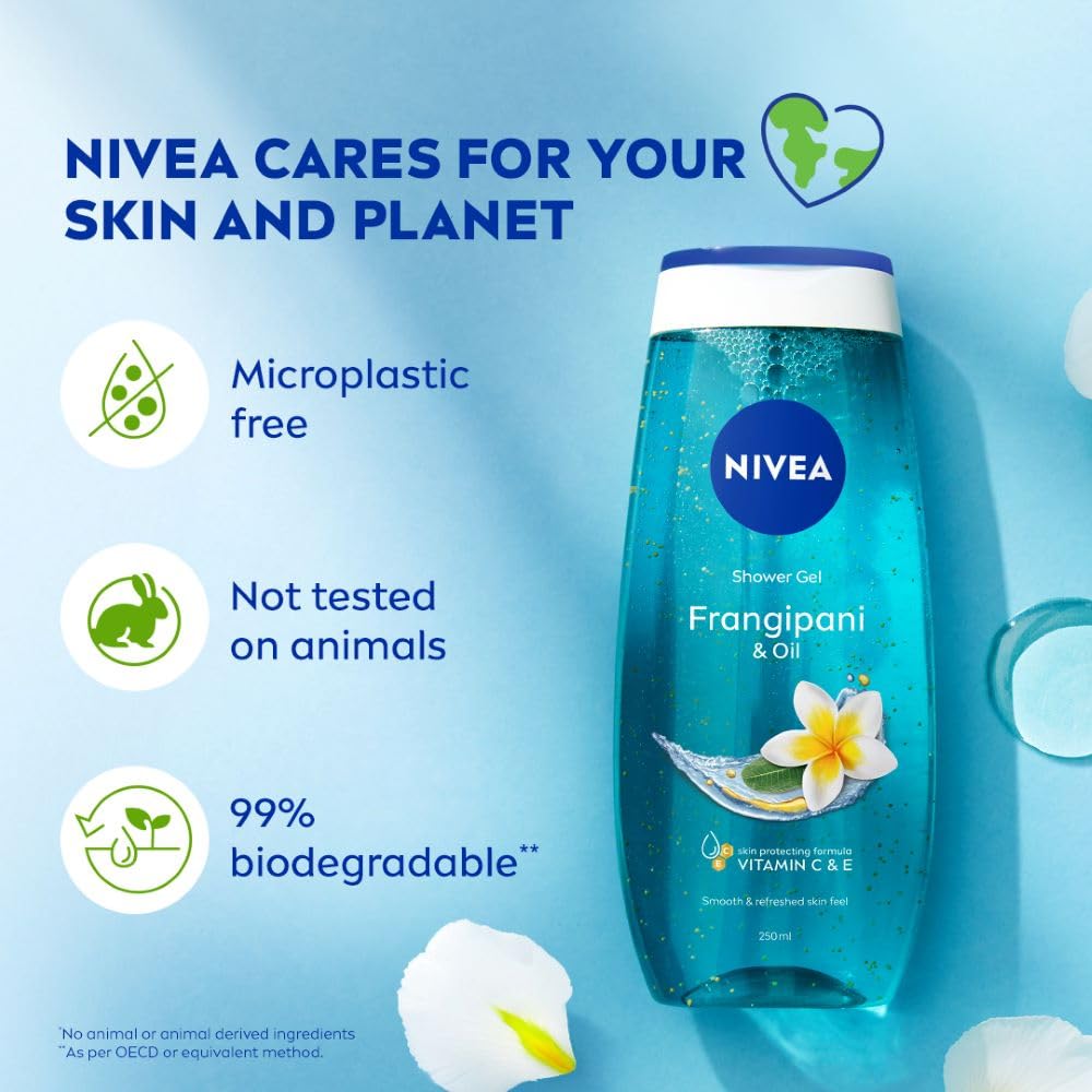 NIVEA Frangipani & Oil 250ml Body Wash| Shower Gel with Care Oil Pearls| Refreshing Scent of Frangipani Flower|Clean, Healthy & Moisturized Skin