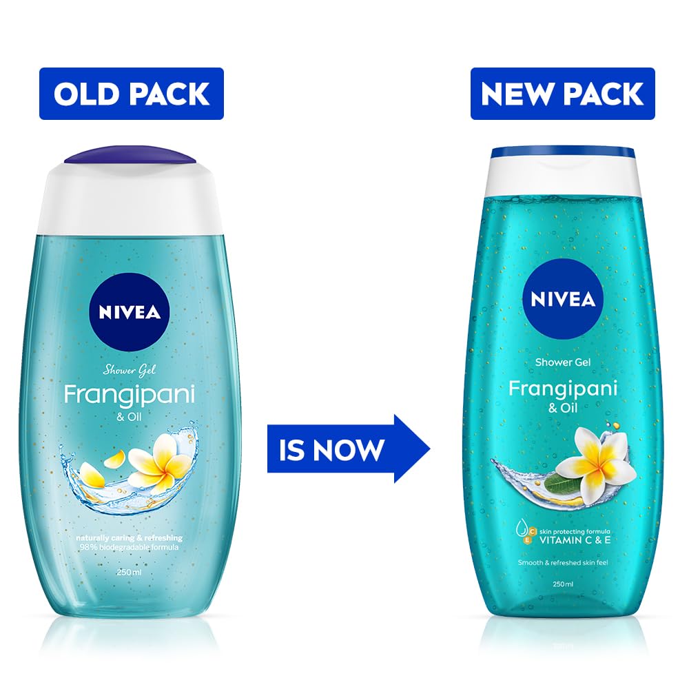 NIVEA Frangipani & Oil 250ml Body Wash| Shower Gel with Care Oil Pearls| Refreshing Scent of Frangipani Flower|Clean, Healthy & Moisturized Skin