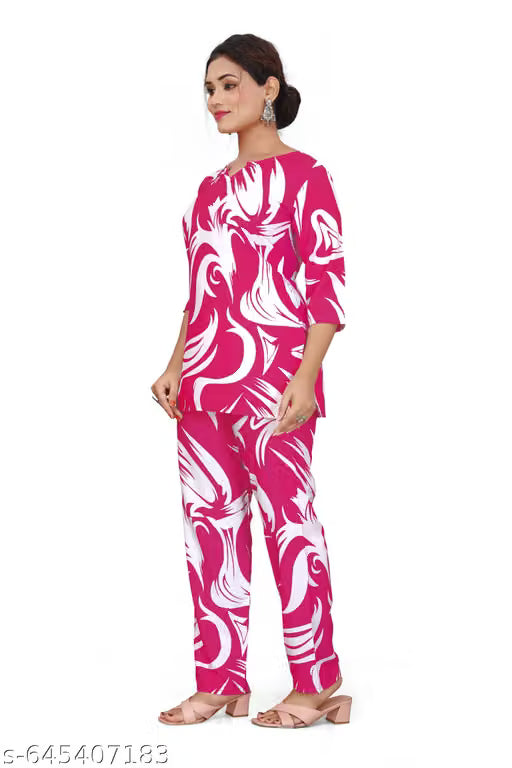 Women's Floral Printed Crepe Co-Ord Set | Stylish Top &amp; Palazzo Pant Set