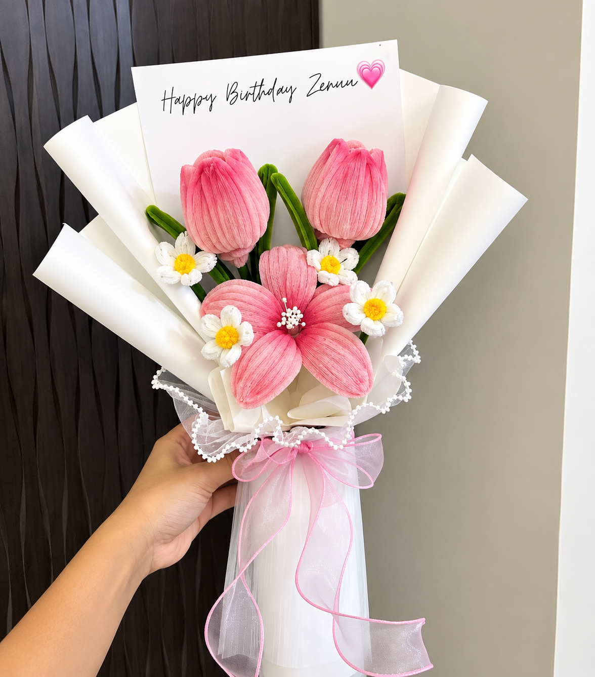 Hand Craft Pink Birthday Flower Bouquet – Elegant Handmade Gift
