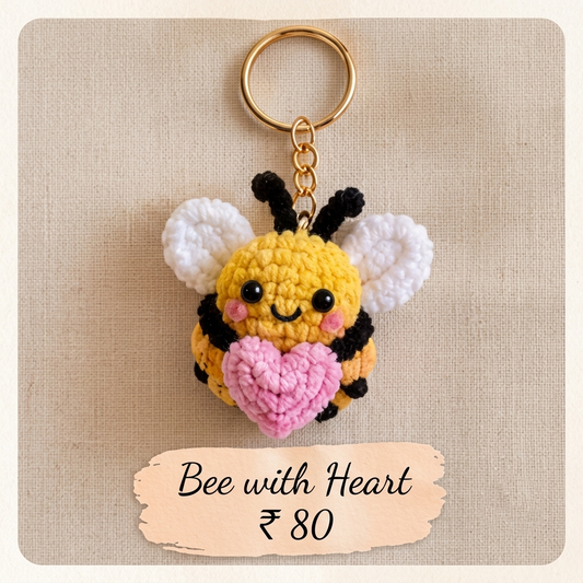 Handmade Bee with Heart Keychain