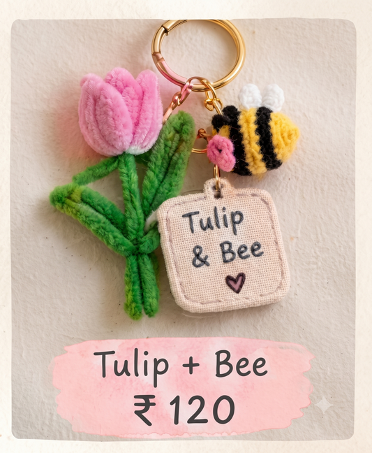 Handcrafted Crochet Tulip and Bee Keychain