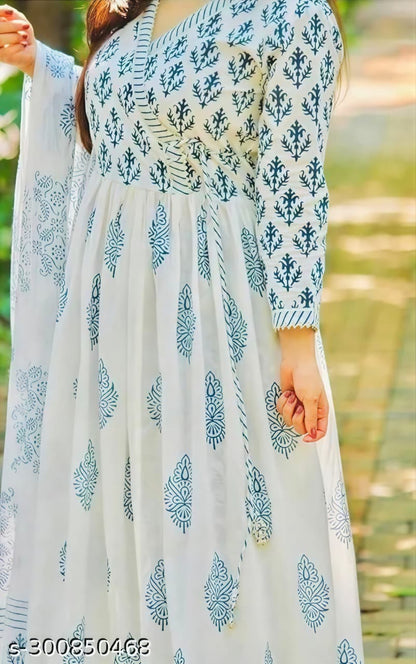 Anarakali kurti dupatta blue