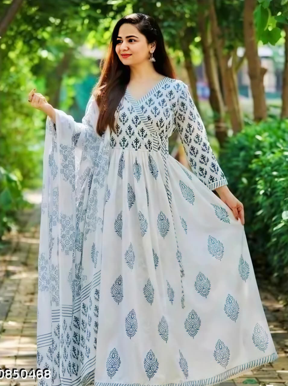 Anarakali kurti dupatta blue