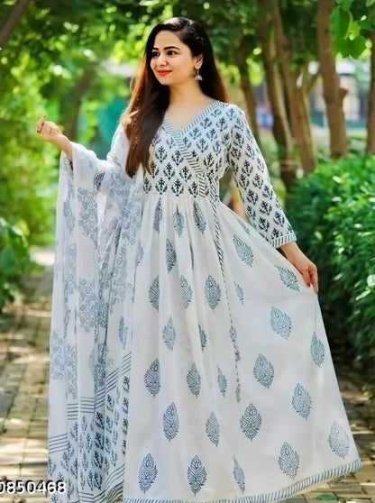 Anarakali kurti dupatta blue