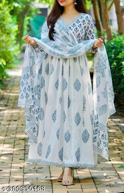 Anarakali kurti dupatta blue
