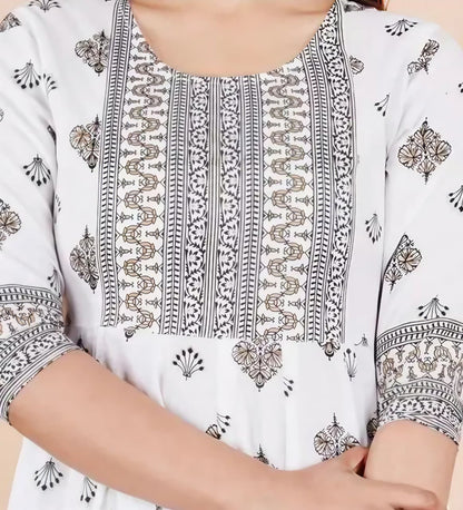 Women's Printed Rayon Anarkali Kurti | Elegant Flared Ethnic Kurta for Daily, Office & Festive Wear
