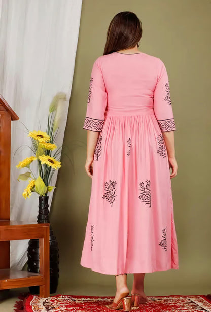 Fashion Women's Rayon Printed Jaipuri Kurta | Round Neck Block Print Ethnic Kurti for Daily & Festive Wear