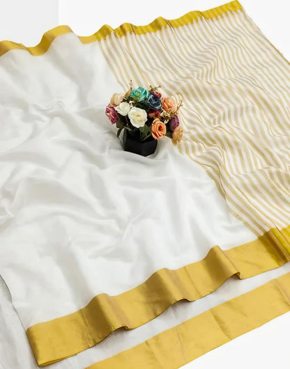 Elegant White & Gold Modern Kasavu Cotton Silk Saree