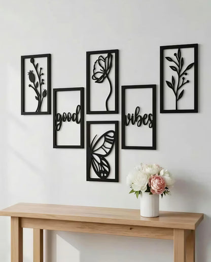 Wooden Wall Decor Set of 6 | Ready-to-Hang MDF Wall Art for Living Room, Bedroom & Home Decoration
