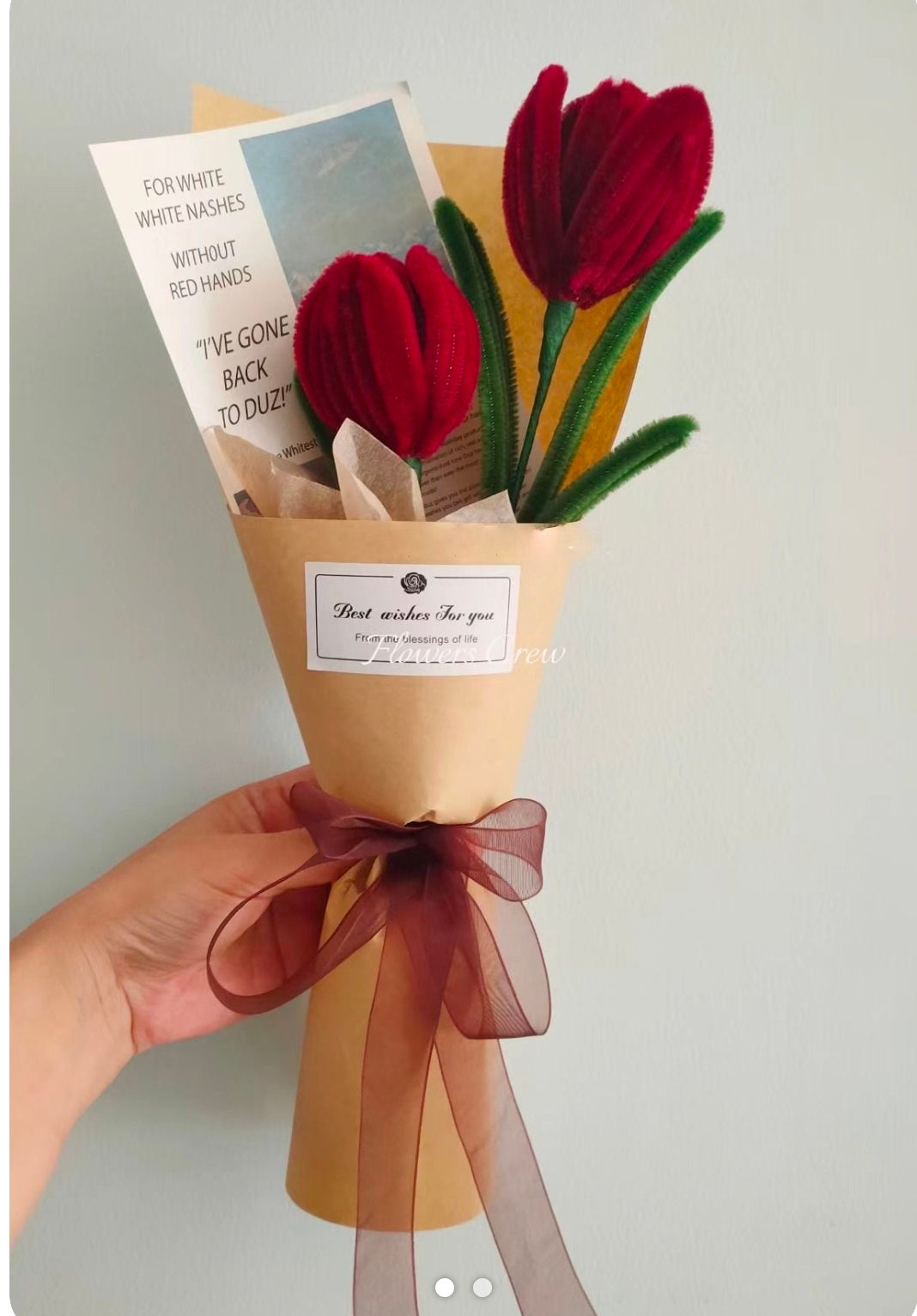 Handcrafted Red Tulip Bouquet with Gift Wrapping & Ribbon