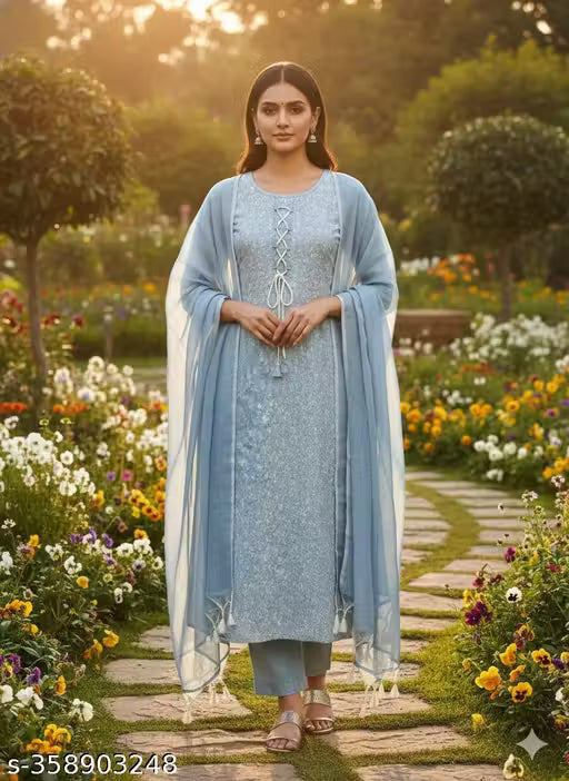 Women's Afghan Cotton Blend Kurta Set with Pant & Dupatta | Printed 3-Piece Ethnic Suit
