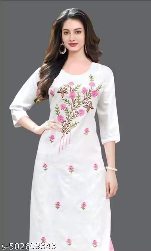 Women's White Embroidered Khadi Cotton Kurti | Elegant Ethnic &amp; Everyday Wear