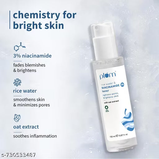 Plum Niacinamide Glow Combo – Toner 150ml + Free Sunscreen & Face Wash