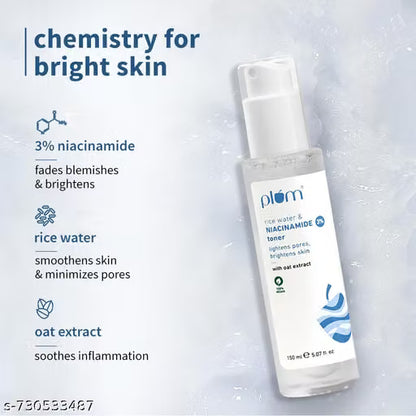 Plum Niacinamide Glow Combo – Toner 150ml + Free Sunscreen & Face Wash