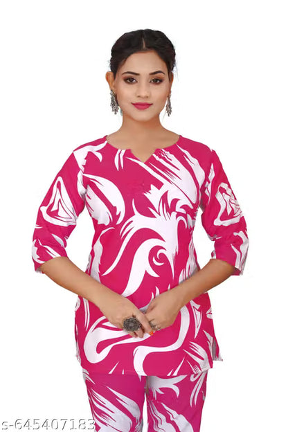 Women's Floral Printed Crepe Co-Ord Set | Stylish Top &amp; Palazzo Pant Set