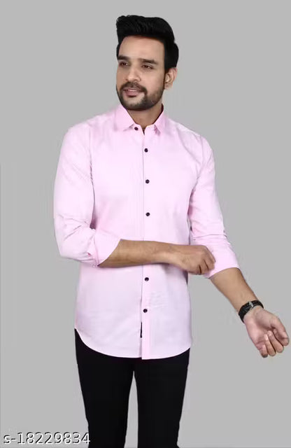 Fatty Mouse Men's Cotton Blend Solid Shirt | Full Sleeve Formal &amp; Casual Wear