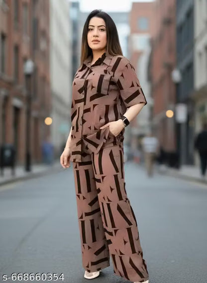 Women’s Printed Crepe Top & Bottom Set | Stylish Co-Ord Outfit for Daily & Casual Wear