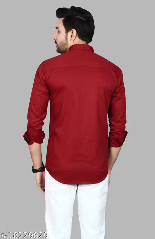 Fatty Mouse Men's Maroon Cotton Blend Shirt | Full Sleeve Formal &amp; Casual Wear