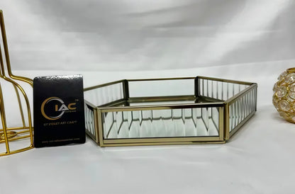 Glass Hexagon Mirror Tray | Gold Metal Vanity Organizer | Jewelry, Perfume & Decorative Display Tray (10 x 10 Inches)