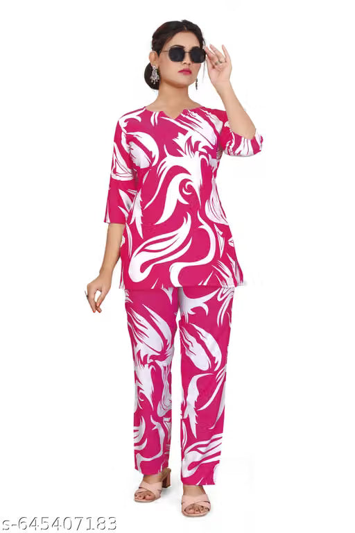Women's Floral Printed Crepe Co-Ord Set | Stylish Top &amp; Palazzo Pant Set