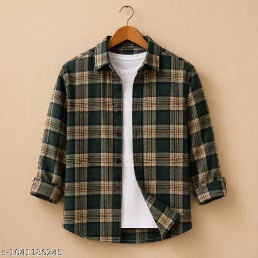Men’s Premium Cotton Checked Casual Shirt – Full Sleeve Regular Fit