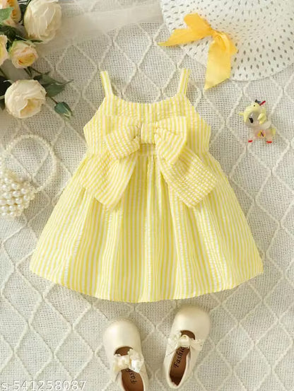 Girls Cute Yellow Striped A-Line Frock & Dress with Bow